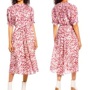 NWT Maggy London Puff Sleeve Pleated Midi Dress 8